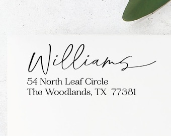 Calligraphy Return Address Stamp: Personalized Self-Inking or Wood