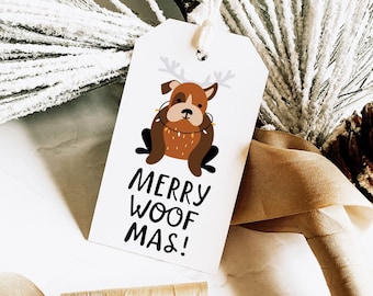Dog Christmas Gift Tag, Pet Funny Christmas Gift Tag, PRINTED Gift Tags with string, Holiday Gift Tags