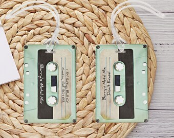 Gemengde tape bagagelabel, retro cassetteband bagagelabel, gepersonaliseerde tag, grappig bagagelabel, grappig cadeau, hipster bagagelabel