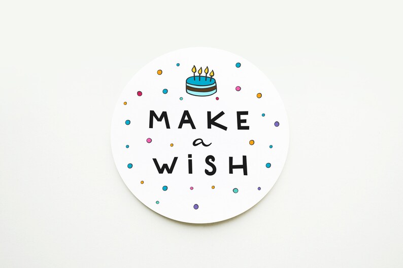 Favor Stickers Birthday Sticker 2 Inch Circle Stickers Birthday Cupcake Stickers Make a Wish Sticker