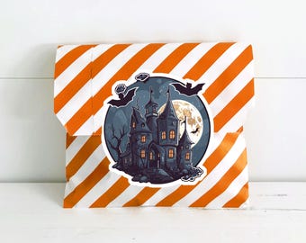 Haunted House Sticker, Spooky Halloween, Waterproof Vinyl, Envelope Seal, Decor, Waterbottle