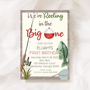 Fishing First Birthday Invitation Any Age, We&#39;re Reeling Big One Birthday Party Invitation, Fifty Birthday, Country Outdoor, Trout, Boy, Dad