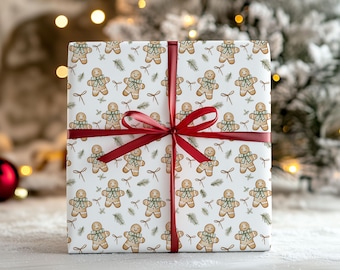Christmas Wrapping Paper Sheets, 5 sheets per set Gift Wrap Holiday, Gingerbread Man Thick Wrapping Paper