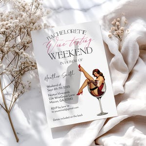 Wine Bachelorette Party Invitation Template, Wine Tasting Weekend Invitation, Adult Birthday Invitations, Pin Up Girl, Digital File