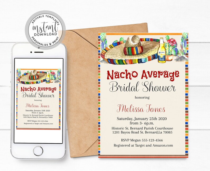 Nacho Average Bridal Shower Invitation Mexican Bridal Shower Etsy