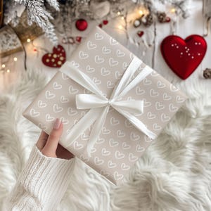 Valentines Day Heart Wrapping Paper Roll, White Hearts Gift Wrap Sheets, Gift for Her, Valentine Gift Wrap, Romantic Gift Wrap