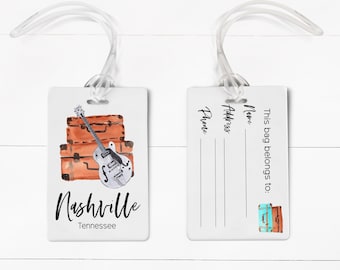 Luggage Tags Personalized, Nashville Tennessee Bridal Shower Girls Trip Aluminum Metal