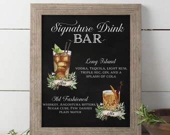 Letrero rústico para bebidas de boda, tablero rígido impreso con arte.