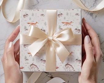 Fox Baby Shower Wrapping Paper, Birthday Girl Gift Wrap, Luxury Gift Packaging