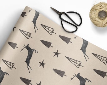 Deer Christmas Wrapping Paper Roll, Forest Holiday Gift Wrap, Festive Wrapping Paper, Christmas Sheets, Seasonal Gift Wrap