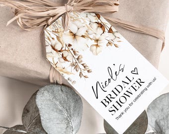 Boho Floral Favor Tags with String, Printed Cotton Flower Gift Tags, Bridal Shower, Baby Shower & Wedding Favor Tags