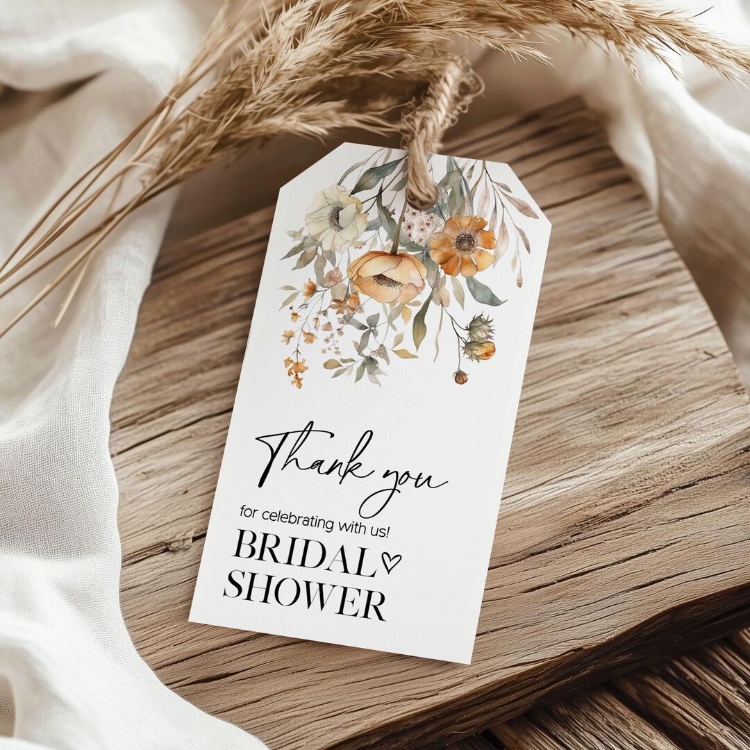 Fall in Love Wildflower Thank You Bridal Shower Gift Tag, PRINTED Gift ...