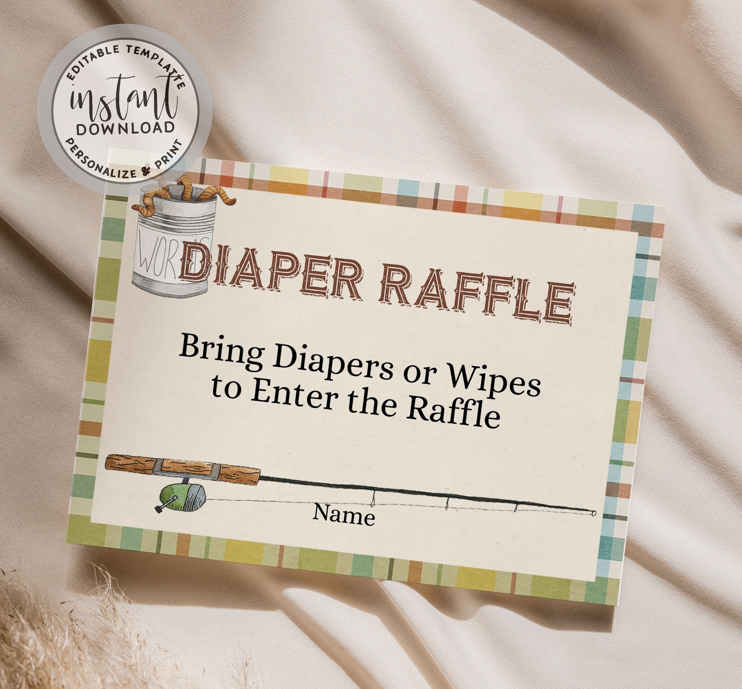 EDITABLE Fishing Diaper Raffle Card Diaper Raffle Printable Etsy