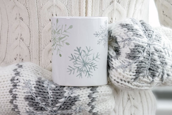 Watercolor Snowflake Christmas Mug, Holiday Gift (15 oz)