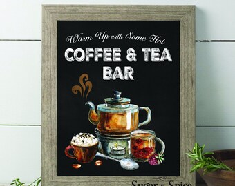 Coffee Bar Sign Printable, Coffee and Tea Bar Sign, Winter Wedding Sign, Chalkboard, Winter Drink Sign