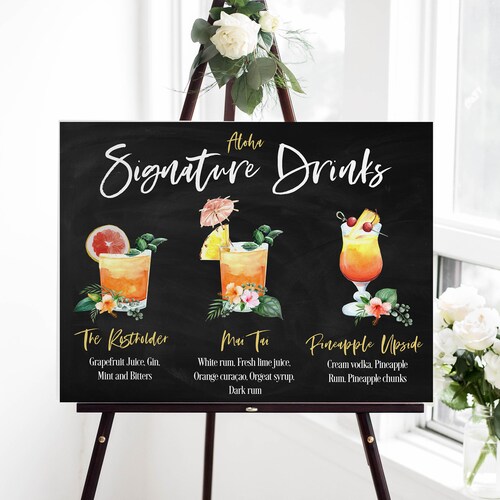 Tropical Signature Drinks Sign Wedding Cocktail Sign Beach Etsy