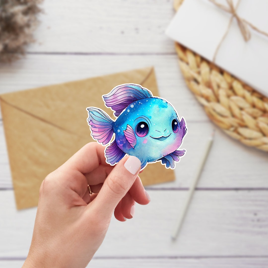 Cute Blue Fish Sticker, Waterproof Vinyl Decal - Etsy