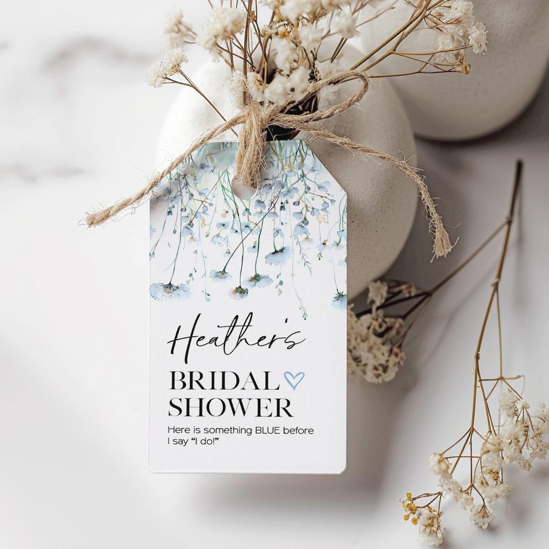 Blue Wildflower Floral Bridal Shower Gift Tag, PRINTED Gift Tags With ...