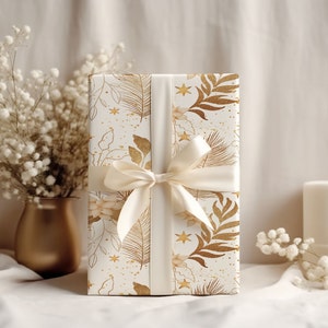 Elegant Gold Poinsettia Christmas Wrapping Paper Sheets Roll, Holiday Gift Wrap