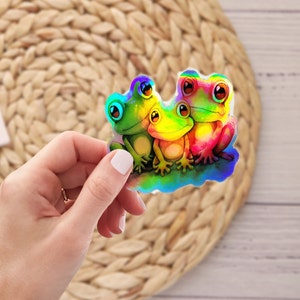 Holographic Frog Sticker, Cute Frog Decal, Waterproof Sticker, Nature Inspired Sticker, Scrapbook Supplies, Laptop Sticker