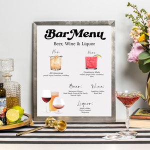 Signature Drink Sign Wedding, Bar Menu Wedding Sign, Custom Cocktail Sign, Reception Bar Decor, Personalized Wedding Decor
