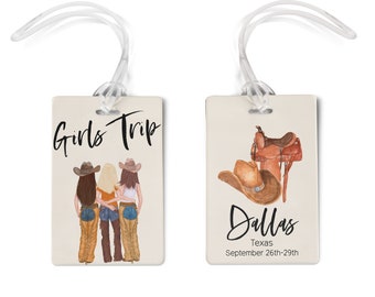 Luggage Tags Personalized Girls Trip Dallas or Nashville Tag, Country Western luggage tags for women, Tennessee or Texas