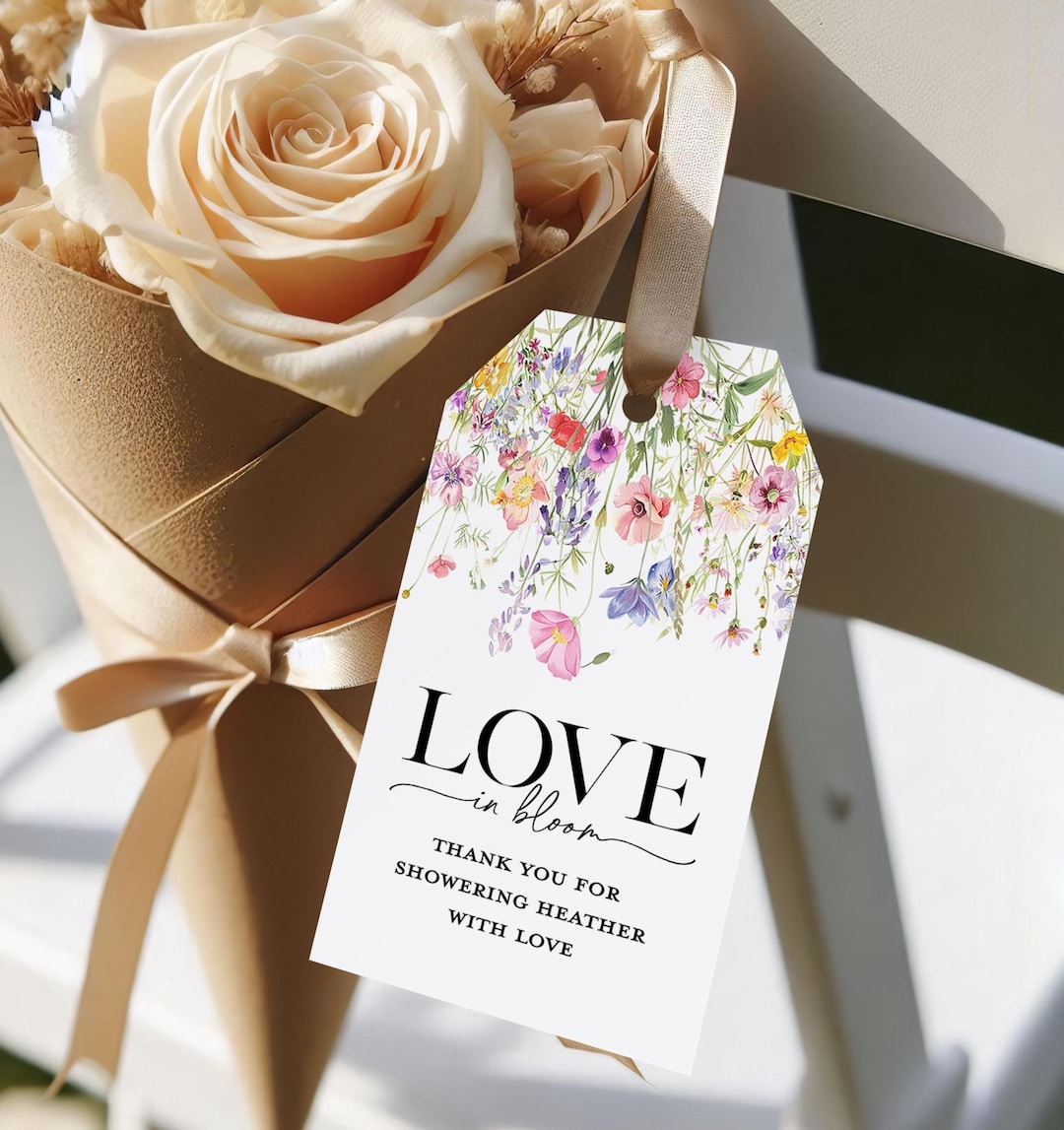 Love in Bloom Floral Bridal Shower Gift Tag, PRINTED Gift Tags With ...