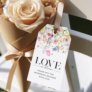 Love in Bloom Floral Bridal Shower Gift Tag, PRINTED Gift Tags with string, Baby Shower Favor Tag, Wedding Gift Tag