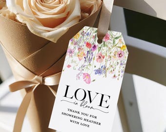 Love in Bloom Floral Bridal Shower Gift Tag, PRINTED Gift Tags with string, Baby Shower Favor Tag, Wedding Gift Tag