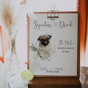 Pet Signature Drink Sign PRINTED, Dog Cocktails Sign, Wedding Pet Drinks Sign, Elegant Heart Wedding Sign