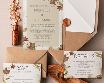 Rustic Fall Wedding Invitations Suite, Autumn Wedding Invitations, Printable Invitation, Digital Files