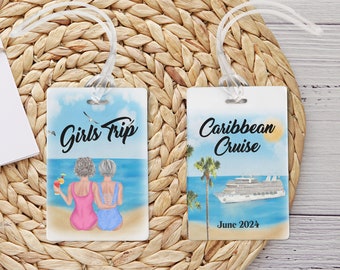 Cruise Luggage Tags Personalized, Caribbean Tropical Girls Trip luggage tags for women