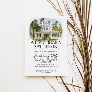 Uitnodiging aquarel housewarmingfeest, portret nieuw huis custom huis