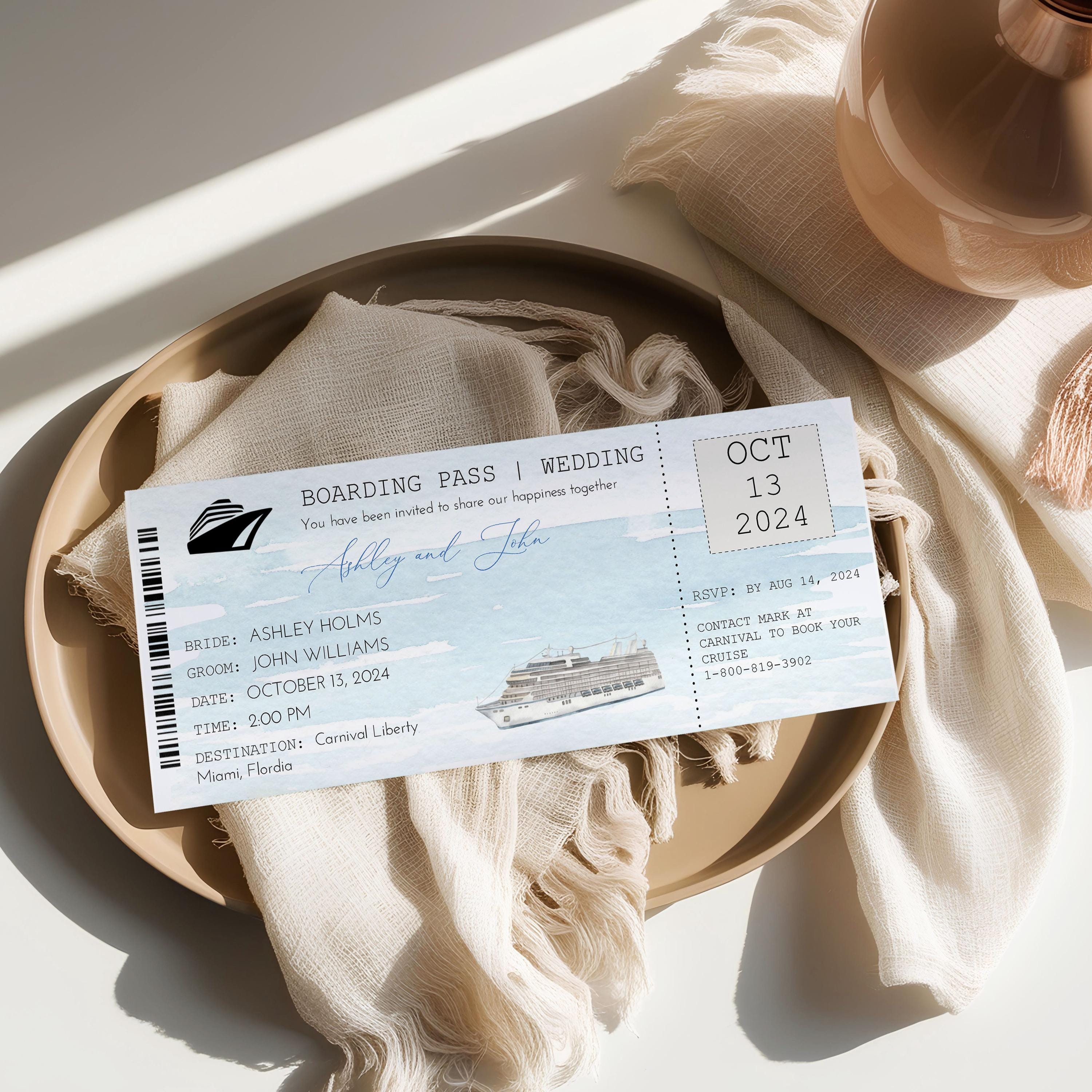 Tropical Watercolor Cruise Boarding Pass Invitation