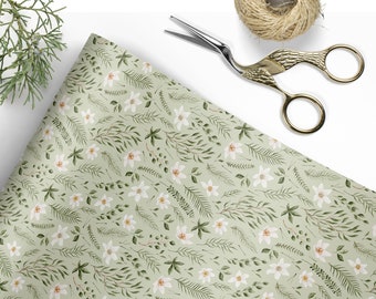 Sage Green Floral Wrapping Paper, Luxury Gift Wrap