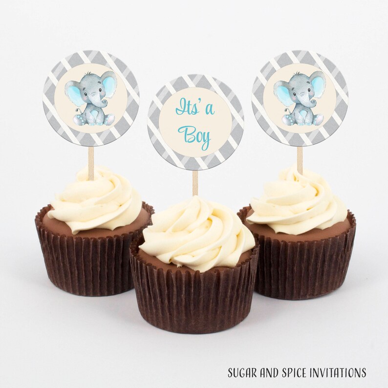 Blue Elephant Cupcake Toppers Baby Shower Cupcake Toppers Etsy