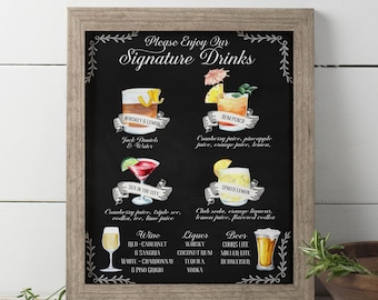 Chalkboard Wedding bar Sign, Bar Menu Sign, Printable