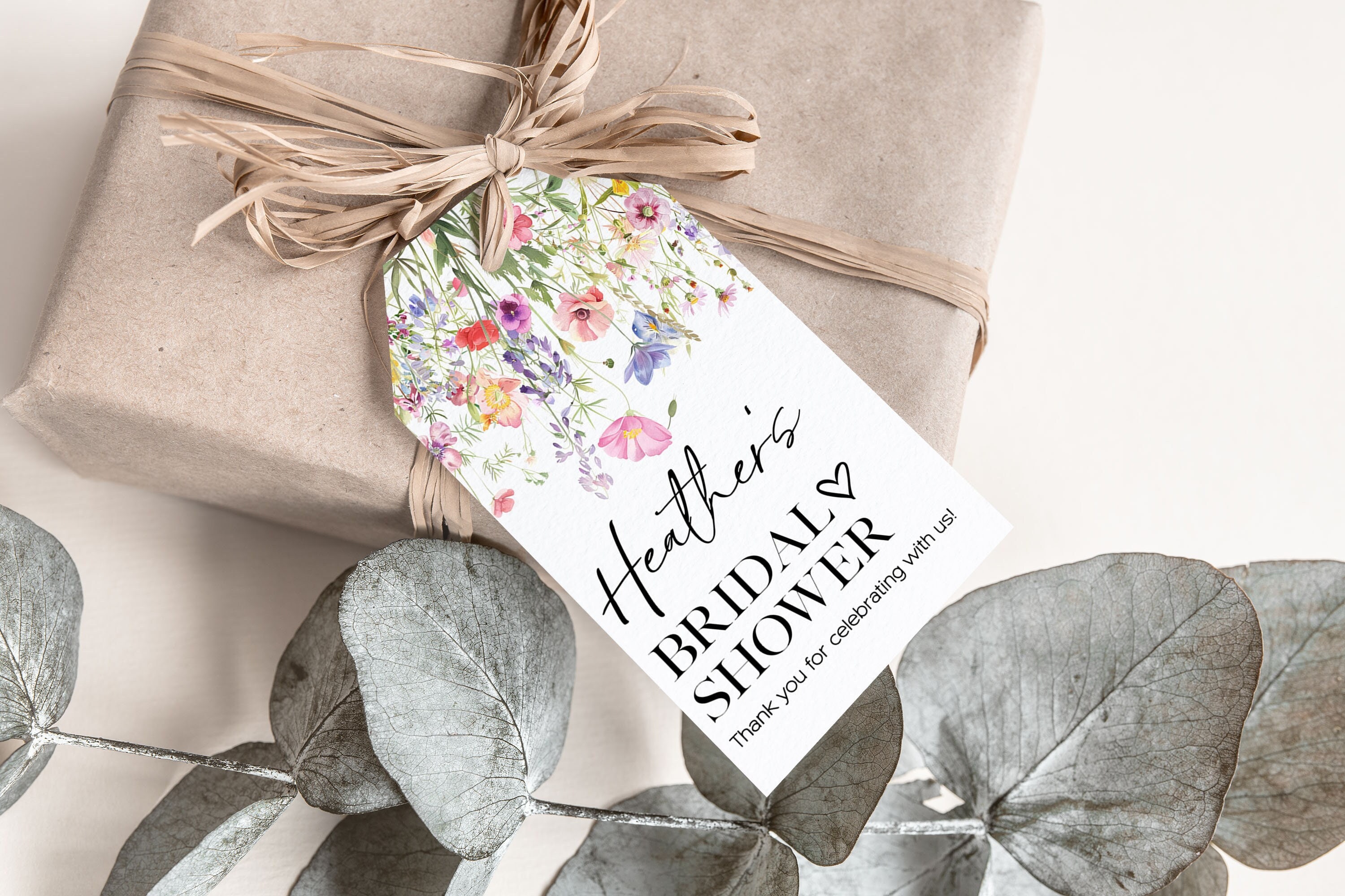 Wildflower Minimalist Floral Bridal Shower Gift Tag, PRINTED Gift Tags ...