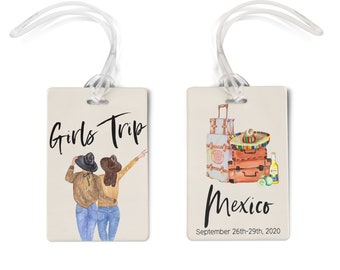 Luggage Tags Personalized, Bridal Shower Girls Trip Mexico, Aluminum Metal, Best Friend Gifts luggage tags for women