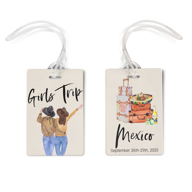 Luggage Tags Personalized, Bridal Shower Girls Trip Mexico, Aluminum Metal, Best Friend Gifts luggage tags for women image 1