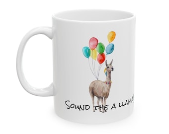 It's My Birthday Llama mug, Cute Llama with Balloons Ceramic Mug
