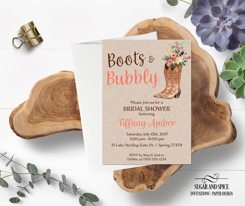 Boots and Bubbly Bridal Shower Invitation Rustic Bridal | Etsy