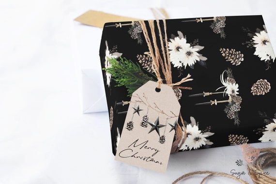 Black Gift Wrapping Paper Christmas Birthday Elegant Luxury Gift