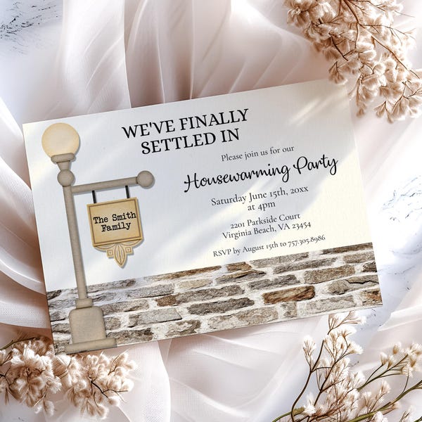 Rustic Housewarming Invitation, New Home Party Invite, Lamp Post Design (Digital Download)