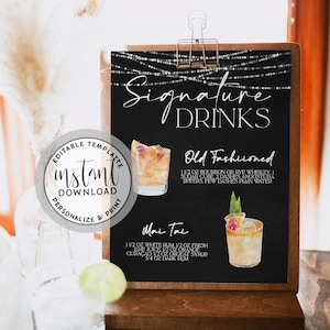 Signature Drink Zeichen Hochzeit, Hochzeit Bar Zeichen, benutzerdefinierte Chalkboard Cocktail Zeichen, Empfang Bar Dekor, personalisiertes Hochzeitsdekor
