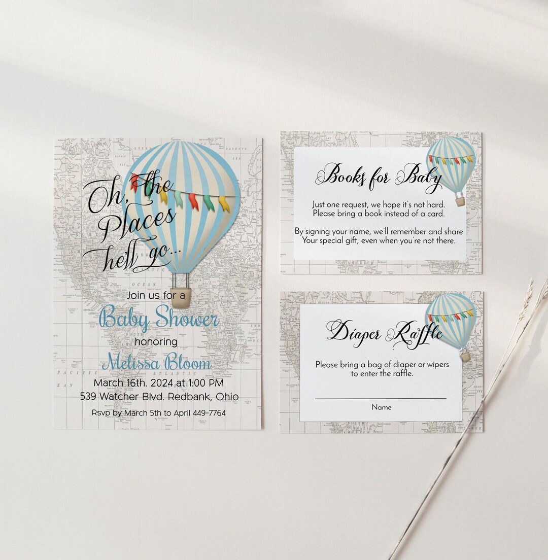 Oh the Places You'll Go Hot Air Balloon Baby Shower Invitation Suite ...