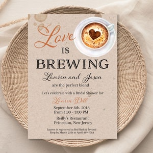 Love is Brewing Bridal Shower Editable Invitation, Coffee Bridal Shower, Rustic Shower, Couples Shower Invite, Digital File
