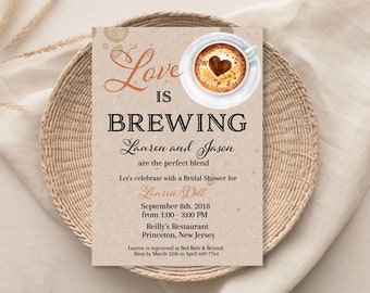 Love is Brewing Bridal Shower Editable Invitation, Coffee Bridal Shower, Rustic Shower, Couples Shower Invite, Digital File