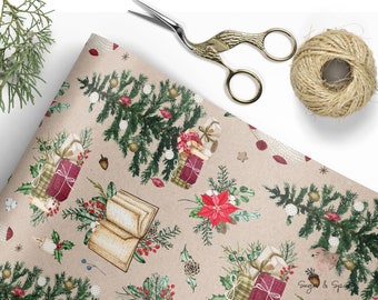 Christmas Tree Wrapping Paper Roll, Holiday Gift Wrap, Festive Wrapping Paper, Rustic Christmas Sheets, Seasonal Gift Wrap