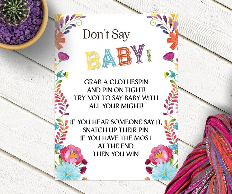 Don T Say Baby Game Fiesta Baby Shower Game Clothespin Etsy